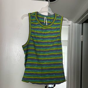 Anthropologie Green Striped Structured Tank Top Size XL